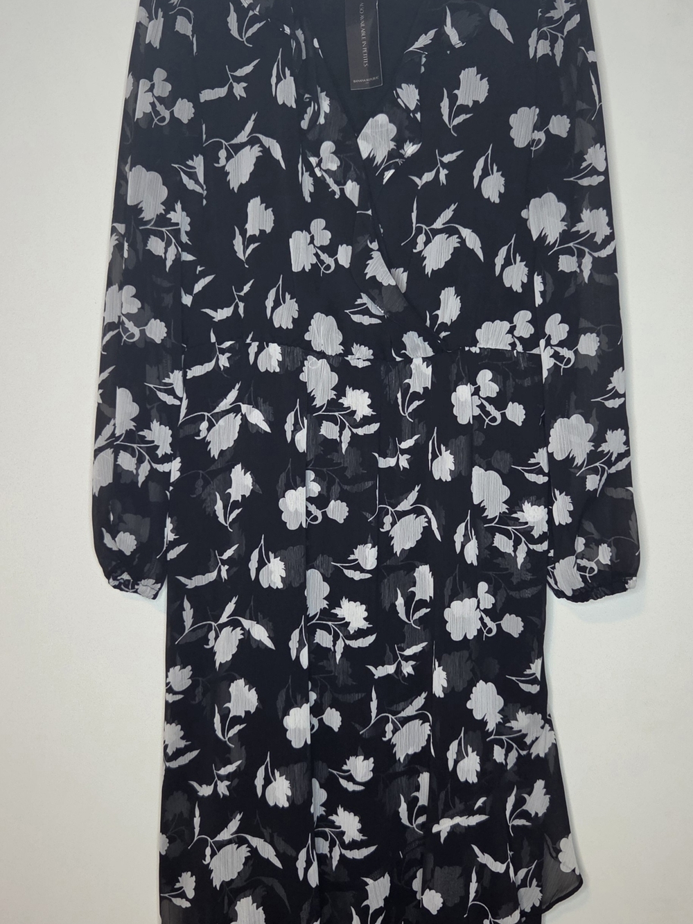 Banana Republic Black and White Floral Long Sleeve Dress
